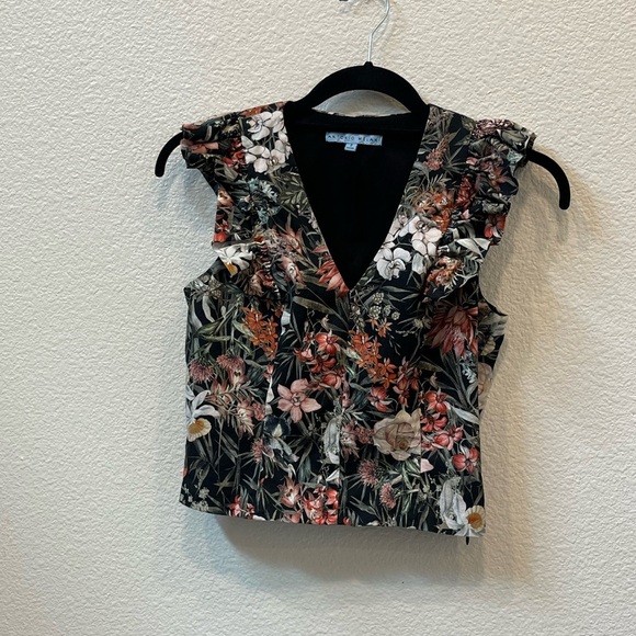 ANTONIO MELANI Black and Floral Blouse - Picture 1 of 5